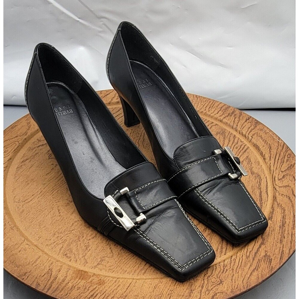 Stuart Weitzman Black Leather Oxford Heels Women’s Size 7.5 Made in Spain EUC
